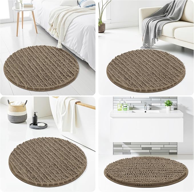Smiry Bathroom Rugs Mat Round 30x30, Soft Absorbent Chenille Bath Rugs, Non Slip Rubber Backing Machine Washable Quick Dry Bath Mats for Bathroom Floor, Tub, Shower, Home Accessories, Camel