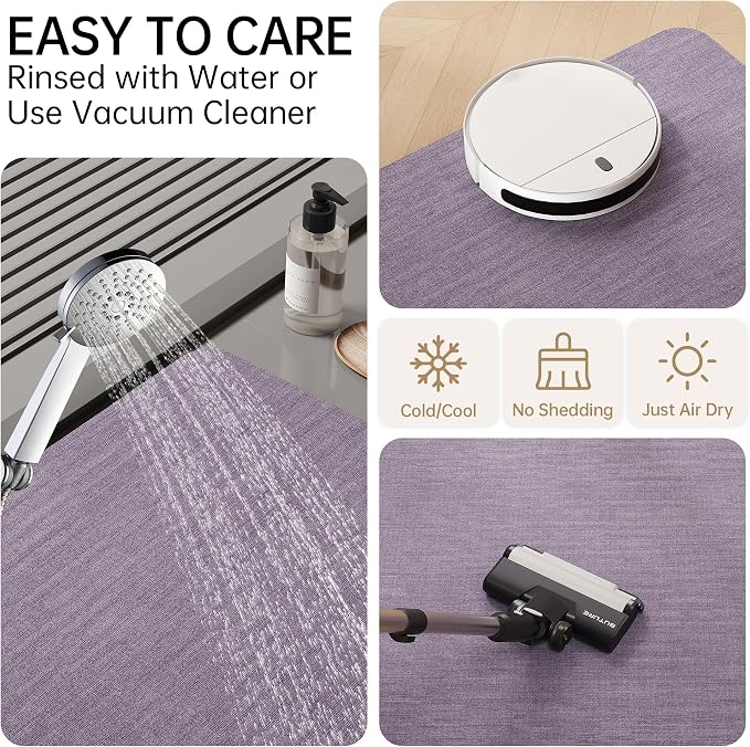 Mecko Bath Mat, Ultra Absorbent Quick Dry Bathroom Floor Mats-Rubber Non-Slip Thin Bathroom Rug Fit Under Door, Faux Suede Surface Shower Rug for Bathtub, Sink, Shower Room(Lavender Purple,24"x48")