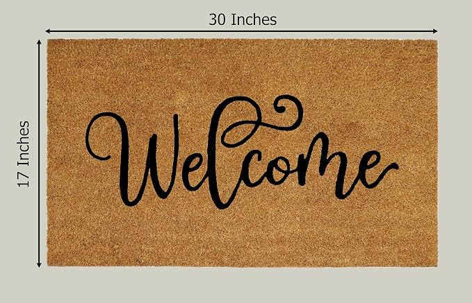 Croft&Cane Welcome Doormat – Non Slip Natural Coco Coir Door Mat - Low Profile Vinyl Backed Front Doormat - Indoor Outdoor Entryway Rug - 17 x 30 Inches