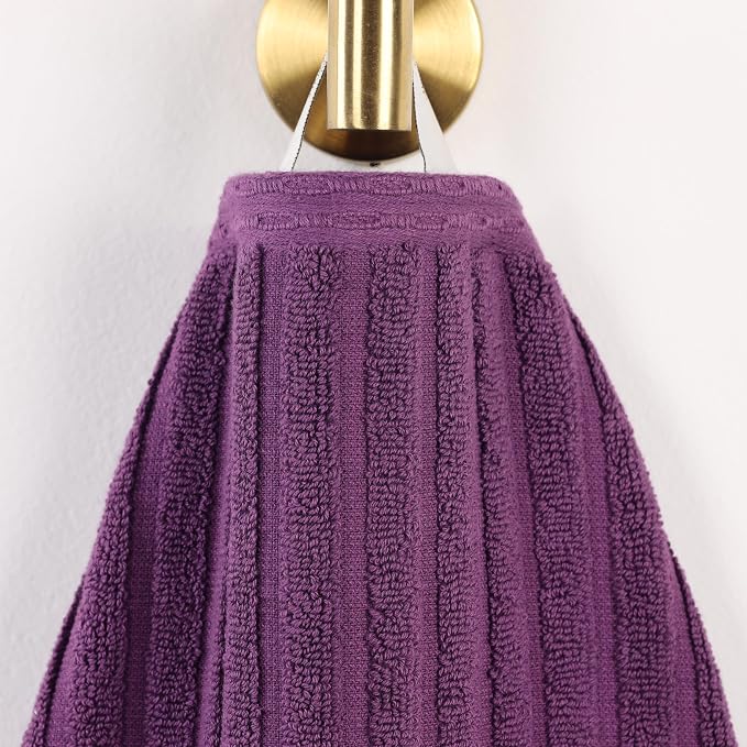 Cotton 2-Piece Solid and Ribbed Bath Towel Set, Bath Towels- 27" x 54", Plum by Superior