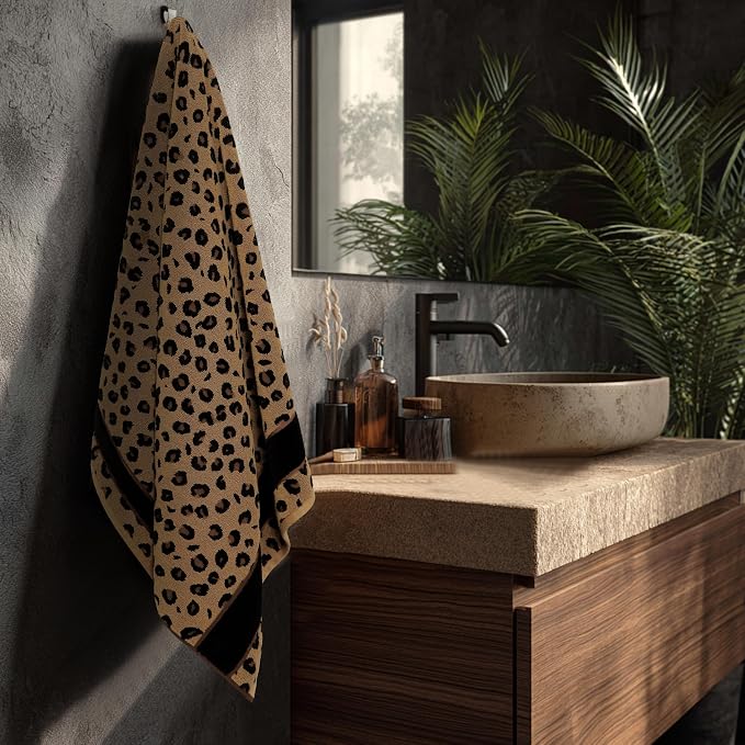 COTTON CRAFT Cheetah Bath Towel - 2 Pack Large 30 x 52 Animal Print Leopard Africa Safari 100% Cotton Jacquard Towel - 550 GSM Soft Absorbent Luxurious Bathroom Shower Spa Decorative Guest Towel