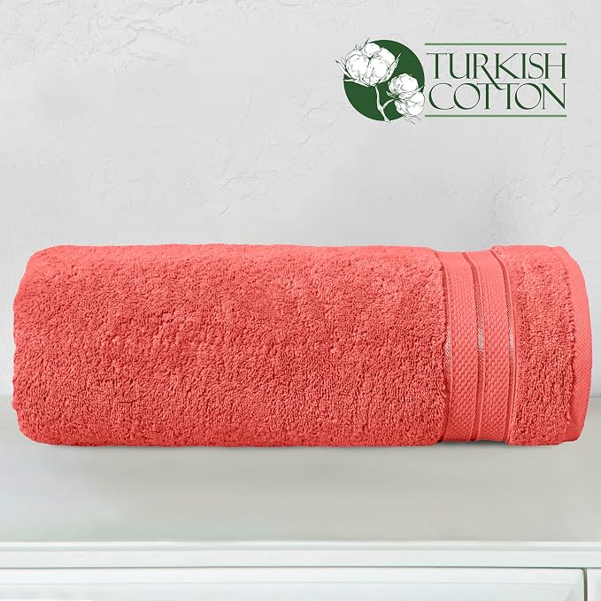 Elegant Comfort Three Line Popcorn Towel Set for Bathroom 35 x 70 inches, Premium Hotel Quality 1-Pack Jumbo Towels, 100% Turkish Cotton, Soft and Durable, Quick Dry and Highly Absorbent, Coral