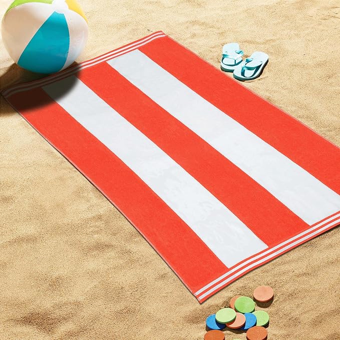 Superior Cotton Nautical Stripe Beach Towels, Colorful Towels for Adult, Kid, Pool, Swimming, Sand, Travel, Large Oversized, Absorbent, Fast Drying, Bath Basics, Cabana Collection, 1 Piece, Coral