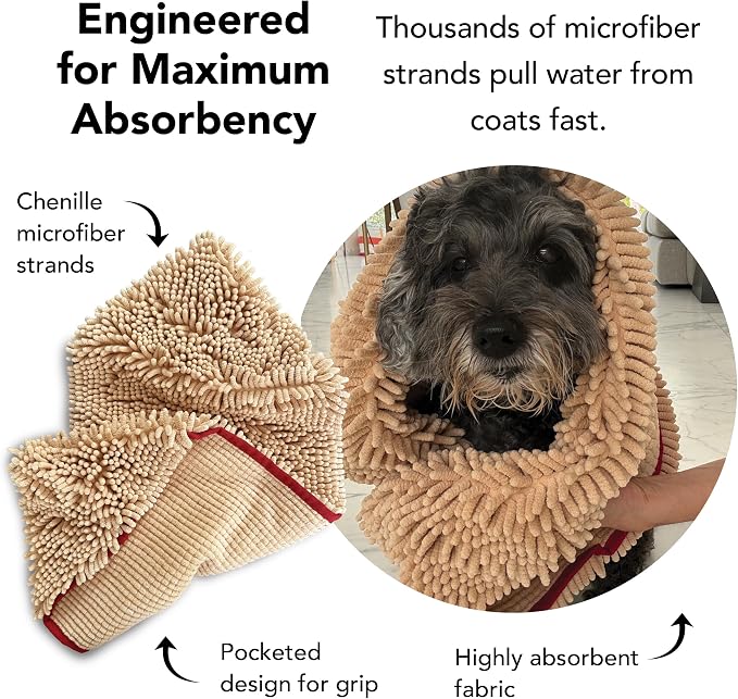 PRIDE AND GROOM The Towel – Thick, Soft, Super Absorbent Microfiber Towel for Dogs & Pets that is Quick Drying, Holds 7 Times its Weight in Water and Has Dual Pockets for Your Hands