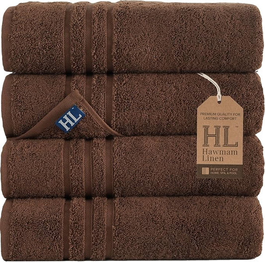 Hawmam Linen Brown Bath Towels 4 Pack Soft and Absorbent, Premium Quality Perfect for Daily Use 100% Cotton Towel 600 GSM
