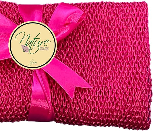 Net Bath Sponge, NKN, Customized N1 Weave, Long, Skin Exfoliation, African, Porous, Stretches Horizontally to Approximately 49" (Shade of Rose).