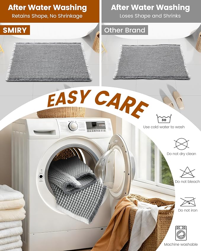Smiry Waffle Bath Mat 30x20, Extra Soft Absorbent Bathroom Rugs, Non Slip Machine Washable Quick Dry Bath Rugs for Bathroom Floor, Tub, Shower, Home Decor Accessories, Darkgrey & Cream