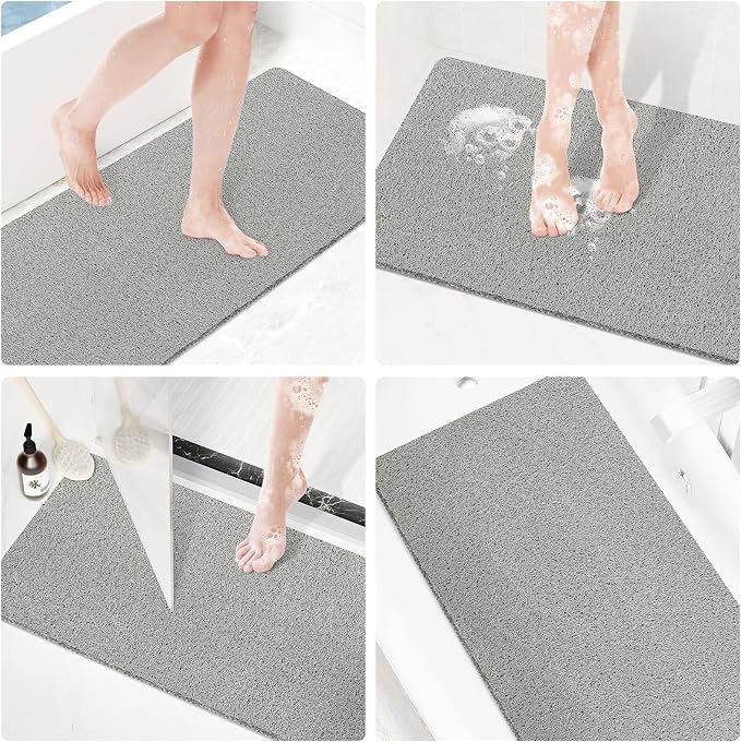 Shower Mat Bathtub Mat Non-Slip,36x16 inch, Soft Tub Mat with Drain,PVC Loofah Bath Mat (Phthalate Free) for Tub and Bathroom,Quick Drying,Grey