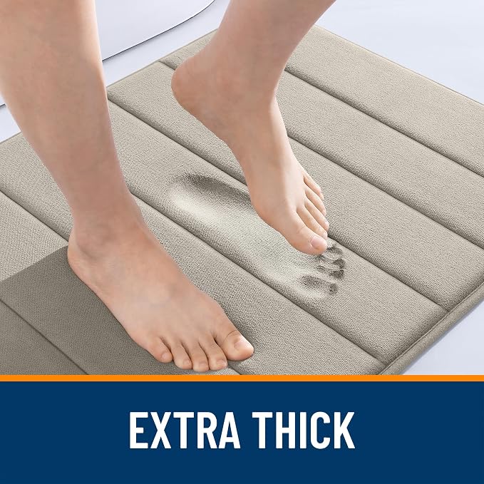 OLANLY Memory Foam Long Bathroom Rugs Runner 59x24, Super Soft Absorbent Bath Mat, Quick Dry, Machine Washable Shower Floor Rugs, Bathmat Carpet, Bathroom Home Decor Accessories, Warm Taupe