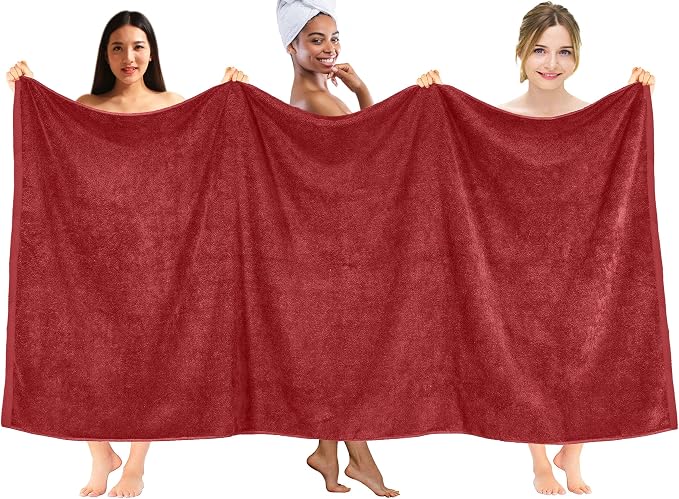 DAN RIVER Pack of 1 Jumbo Bath Sheet 40x80 Inches, Luxury Large Towels Oversized for Bathroom, Absorbent Plush Towels - Red