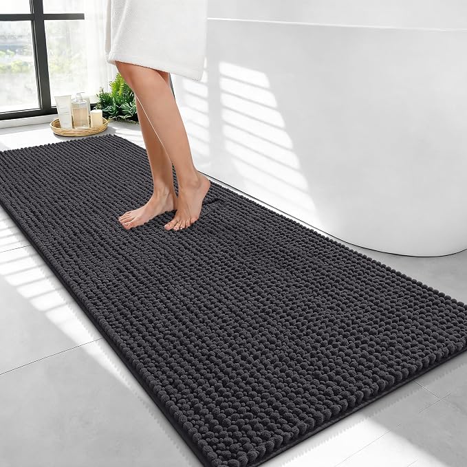 OLANLY Thick Bathroom Runner Rugs 47x24, Extra Soft Absorbent Chenille Bath Rugs, Rubber Backing, Machine Wash Dry, Long Bath Mats for Bathroom Floor, Tub and Shower, Home Decor Accessories, Dark Grey