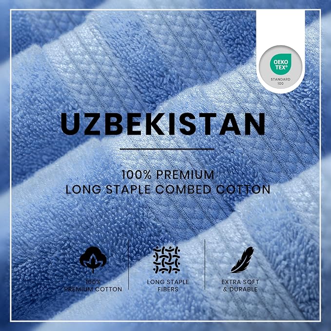 Bath Sheets 2 Pack Extra Large 35 x 70 Inches 600 GSM 100% Ring Spun Combed Uzbek Cotton Bath Towels Oeko-TEX Certified Soft Highly Absorbent Quick Dry – Light Blue