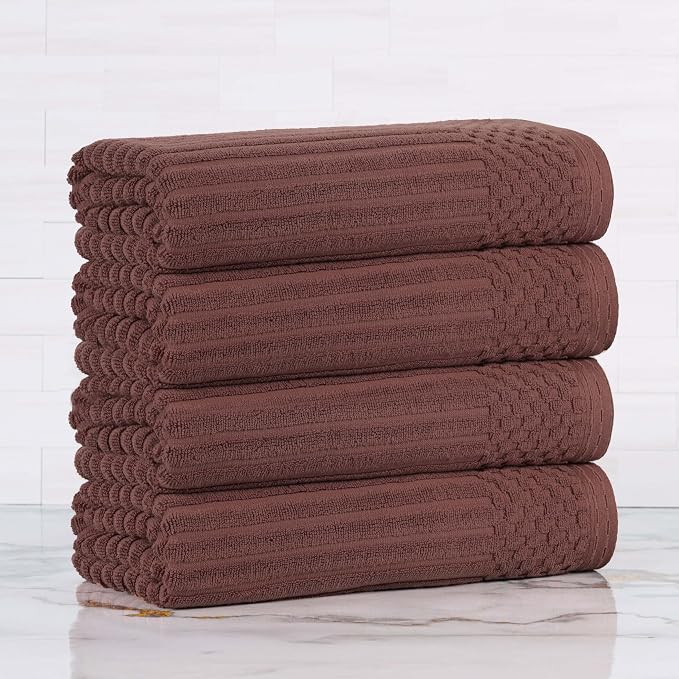 Superior 4 Piece Cotton Bath Towel Set, Includes 4 Bath Towels, Daily Use for Bathroom, Guest Bath, Quick Dry, Spa, Resort Towels, Ribbed, Absorbent, Home Essentials, Soho Collection, Java