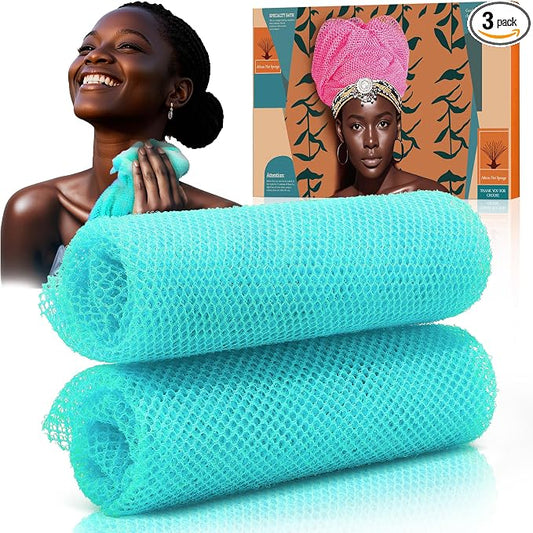 2 Pieces African Net Sponge – Premium African Net Sponge for Deep Exfoliation Quick-Dry and Reusable Mesh for Smooth Skin（Green）