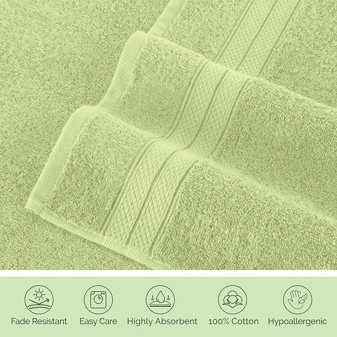 Elegant Comfort Luxury 6-Piece Towel Set, Premium Soft 100% Turkish Cotton, Three Line Popcorn Design 2 Bath Towels, 2 Hand Towels and 2 Washcloths Towel Set - Quick-Drying and Absorbent, Sage Green