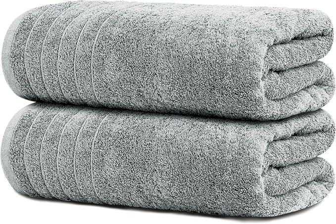 Tens Towels Pack of 2 Extra Large Bath Sheets 35 x 70 Inches, 100% Cotton, Larger & Lighter Weight, Quicker to Dry, Super Soft & Absorbent, Oversized Bath Towels, Cool Grey