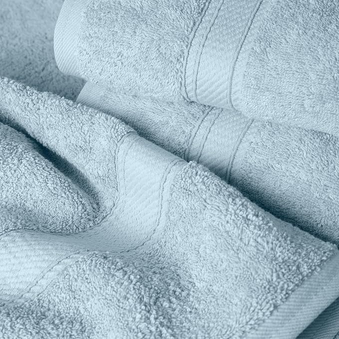 SUPERIOR Egyptian Cotton Ultra Plush & Absorbent, 6 Piece Set, Light Blue | Quick Dry, Soft Luxury Towel Set, Bath Essentials, Guest Bath, Spa, 2 Bath, 2 Hand, 2 Face Towels, Madeline Towels
