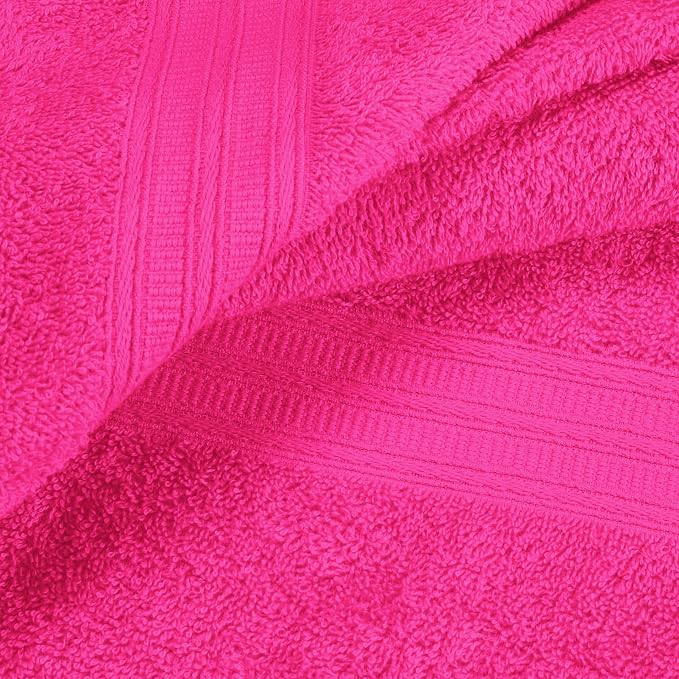 BOUTIQUO 24 Pack Cotton Towel Set, Contains 6 Bath Towels 27x54 inch, 6 Hand Towels 16x24 inch & 12 Wash Coths 12x12 inch, Ideal Everyday use, Ultra Soft Compact & Lightweight - Hot Pink