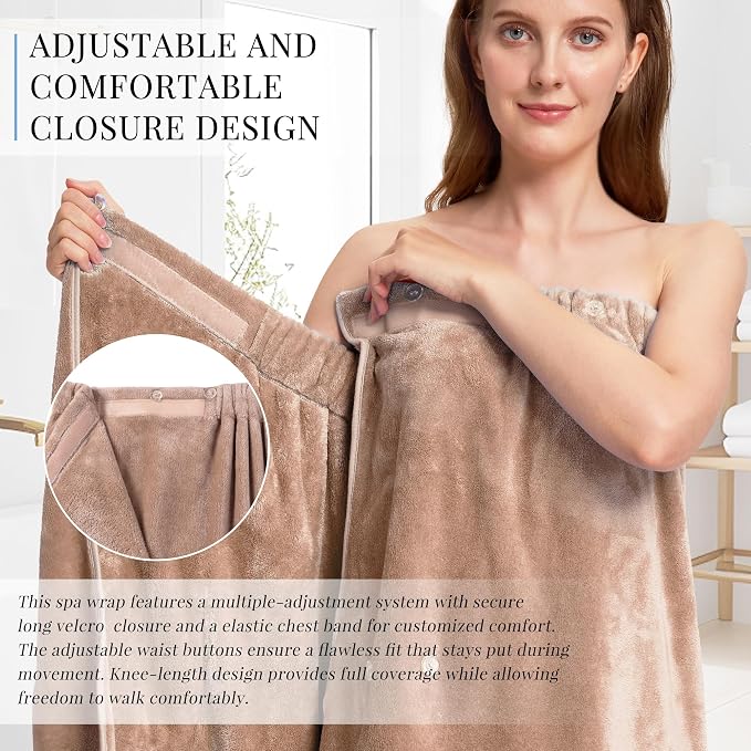 PJGGZ Towel Wrap for Women, Three Adjust Clasps Closure Bath Wraps After Shower Spa Sauna Bathrobe(Available in Plus Size)