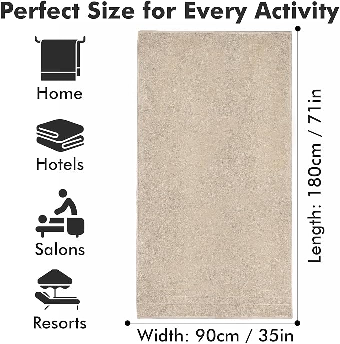 Bath Sheets – 550 GSM Extra Large Bathroom Sheet Set – Pack of 2 Jumbo Towels Beige (71x35in) – 100% Ring Spun Cotton Soft Quick Dry Large Bath Towels for Adults Hotel Spa Bathroom Use