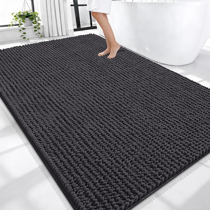 OLANLY Thick Large Bathroom Rugs 70x46, Extra Soft Absorbent Chenille Bath Rugs, Rubber Backing, Machine Wash Dry, Bath Mats for Bathroom Floor, Tub and Shower, Home Decor Accessories, Dark Grey