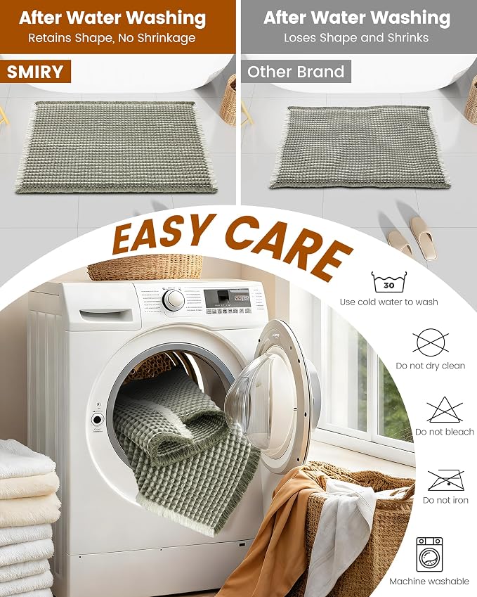 Smiry Waffle Bath Mat 60x24, Extra Soft Absorbent Bathroom Rugs, Non Slip Machine Washable Quick Dry Bath Rugs for Bathroom Floor, Tub, Shower, Home Decor Accessories, Green & Cream