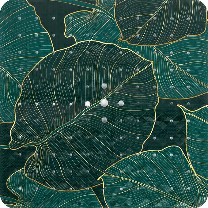 Square Shower Mat Non Slip 21x21 Inch, Green Leaf Anti Slip Shower Mat for Inside Shower Bathtub Mat Non Slip Tropical Banana Leaves Bath Tub Mat Shower Floor Mat Bathroom Mat with Large Drain Holes