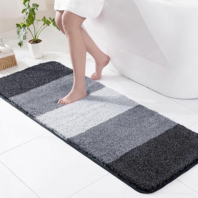 Exclusivo Mezcla Bathroom Rugs Mat 24x70, Extra Soft Non Slip Absorbent Microfiber Bath Rugs, Machine Washable Quick Dry Bath Mats for Bathroom Floor, Shower, Home Decor, Gradient Navy Blue