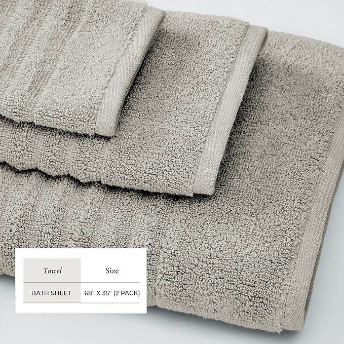 Great Bay Home 2 Pack Bath Sheet Set - 100% Cotton Towel Set - Absorbent & Quick-Dry Towels for Bathroom (Mid Grey)