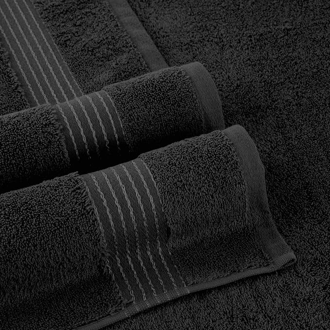 Elegant Comfort Premium Turkish Cotton 4 Pack Hand Towel Set - 16 x 28 inch, Luxurious Hotel Spa Quality 100% Turkish Cotton 4PC Hand Towel Set - Highly Absorbent - Soft Bathroom Towels, Black