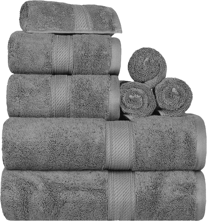 SUPERIOR Egyptian Cotton Ultra Plush & Absorbent, 8 Piece Set, Charcoal | Quick Dry, Soft Luxury Towel Set, Bath Essentials, Guest Bath, Spa, 2 Bath, 2 Hand, 4 Face Towels, Madeline Towels