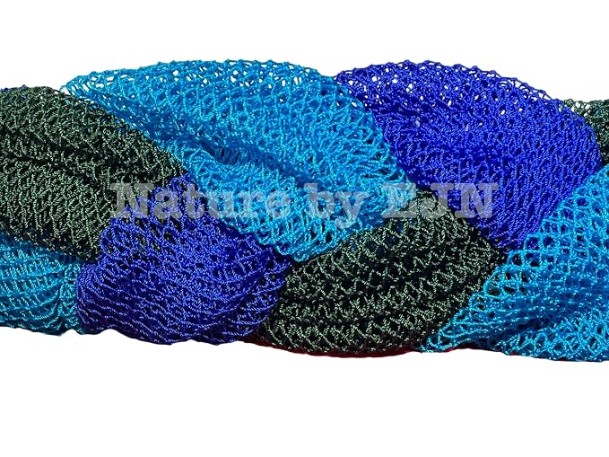Net Bath Sponge, Customized N1 Weave, Long, NKN Naturals, Skin Exfoliation, African, Porous, Stretches to Approximately 49" (Sea Blue).