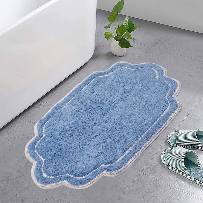 Home Weavers Allure Collection 100% Cotton Tufted Bathroom Rug, Soft and Absorbent Bath Rugs, Non-Slip Bath Carpet, Machine Wash Dry Bath Mats for Bathroom Floor, 21"x34" Bath Rug, Blue