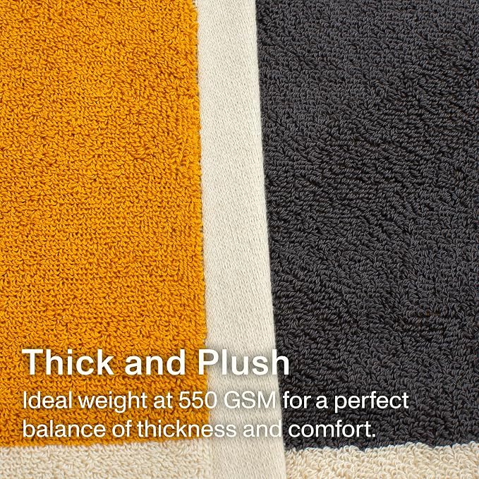 Everlayer Luxury Bath Sheets - Reversible 2 in 1 Design, 35"x 70", Sets of 2, 550 GSM - 100% Combed Cotton, Ultra Soft, Thick Bath Sheets, Made in Portugal (Amber Charcoal-Janus)
