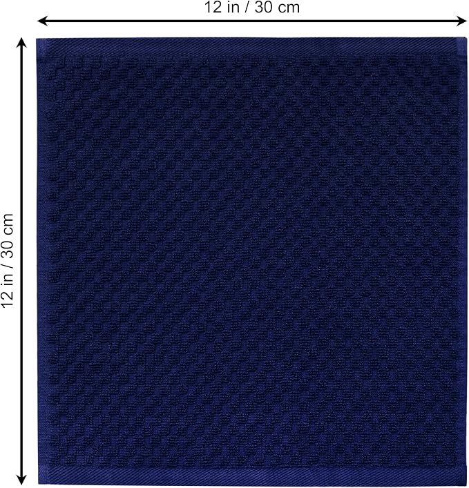 COTTON CRAFT Waffle Weave Wash Cloth - 12 Pack Luxurious Pure Ringspun Cotton Euro Spa Bathroom Face Towel - Absorbent Quick Dry Gym Shower Bath Kitchen Travel - 12x12 inches - Navy