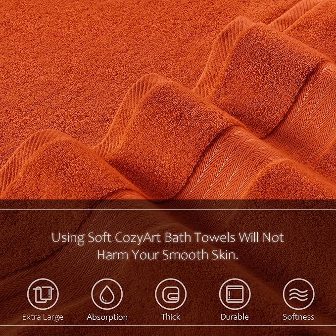 COZYART Burnt Orange Hand Towels for Bathroom 4 Pcs, 13x30 Cotton Guest Hands Towel Set Super Soft Highly Absorbent Durable 650 GSM for Daily Use