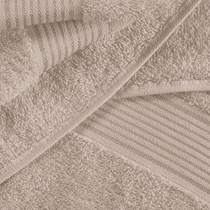 Belizzi Home 100% Cotton Towel Set, Contains 6 Soft Bath Towel, 6 Hand Towels, 12 Wash Cloths - Compact Absorbent Lightweight & Quickdry Towels for Bathroom - 24 Piece Bathroom Towel Set - Tan