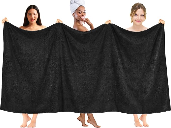 DAN RIVER Pack of 1 Jumbo Bath Sheet 40x80 Inches, Oversized Black Bath Towels, Fluffy and Thick Extra Large Bath Sheets