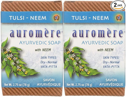 Auromere Ayurvedic Bar Soap, Tulsi Neem - Eco Friendly, Handmade, Vegan, Cruelty Free, Natural, Non GMO (2.75 oz), 2 pack