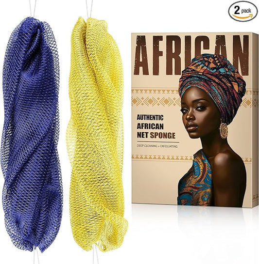 African Net Sponge Authentic - Back Scrub Exfoliating Net Sponge with Knots - 2 Pieces African Bath Sponges for Body Scrubber Exfoliator - Back Washer for Shower Accessories