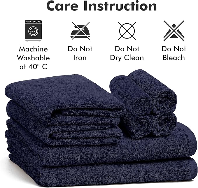 Bath Towels Set of 8 – 100% Cotton (Navy Blue) Bathroom Towel Set Bale Includes 2 Bath, 2 Hand, 4 Face Towels – Soft, Absorbent & Quick Dry Towel for Bathroom, Spa, Kitchen, Hotel Use