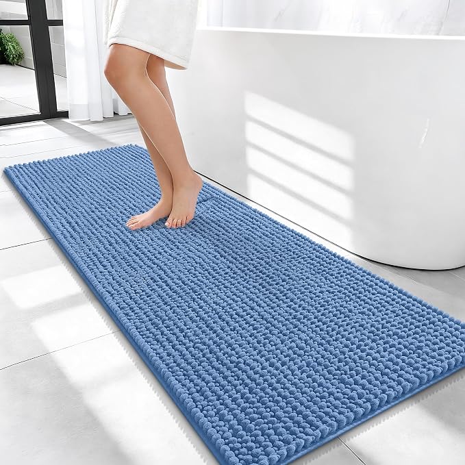 OLANLY Thick Bathroom Runner Rugs 47x20, Extra Soft Absorbent Chenille Bath Rugs, Rubber Backing, Machine Wash, Long Bath Mats for Bathroom, Tub and Shower, Home Decor Accessories, Cornflower Blue
