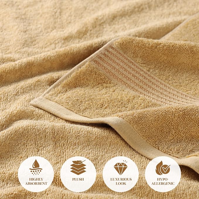Superior Egyptian Cotton 8-Piece Hand Towel Set, Towel Basics For Quick Dry, Absorbent Small Towels, Facial, Spa, Kitchen, Bathroom Essentials, Apartment, Guest Bath, Soft, Washcloth, Gold