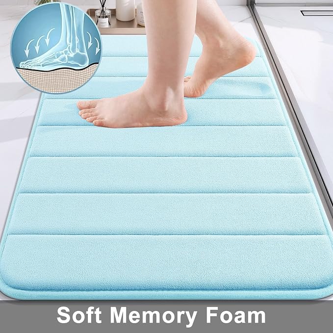 Buganda Memory Foam Bath Mat, 30" x 20", Ultra Soft Bathroom Rugs, Water Absorbent and Machine Washable Bath Rug for Bathroom, Shower, and Tub, Light Blue