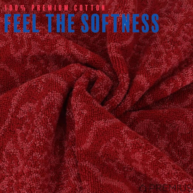 2 Pack Damask Hand Towel, Bath Towel, and Bath Sheet Towel, 100% Cotton Yarn Dyed, Lux Drying Experience, Great for Hands and Body, Perfect for Spa & Home Use (Burgundy, Bath Towel)