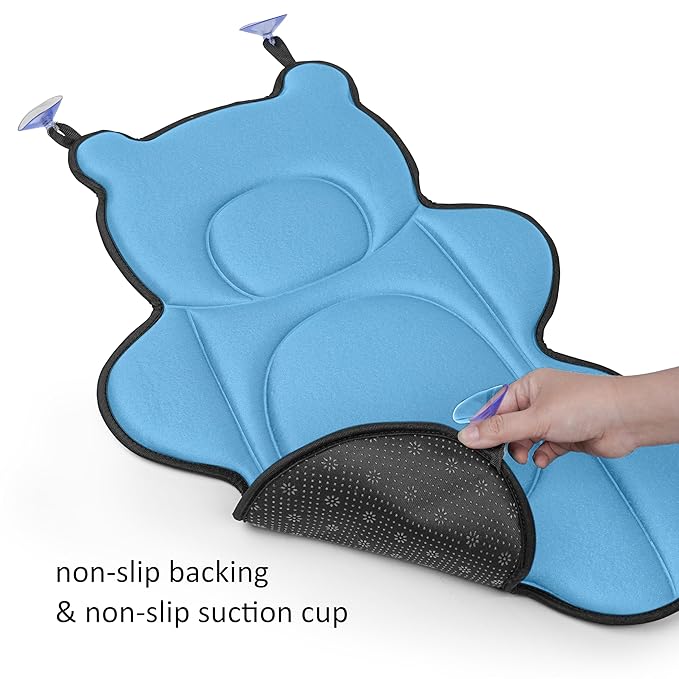 Infant Baby Bath Cushion,Fits Inside Most Baby Bathtubs, Breathable Soft Baby Bath Support Seat,Baby Bath Pad Bath Pillow for Bathtub,Newborn Bath Mat with 4 Suction Cups (Blue)
