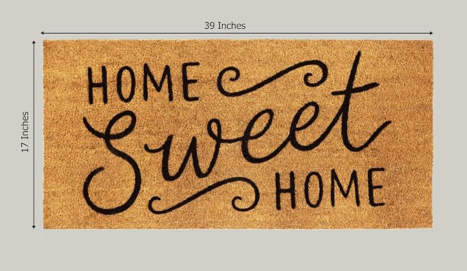 Croft&Cane Home Sweet Home Doormat – Extra Wide 17x39 Non Slip Natural Coco Coir Door Mat – Dirt Trapping Indoor Outdoor Large Entryway Rug for Wide Doorways Patio Porch High Traffic Areas