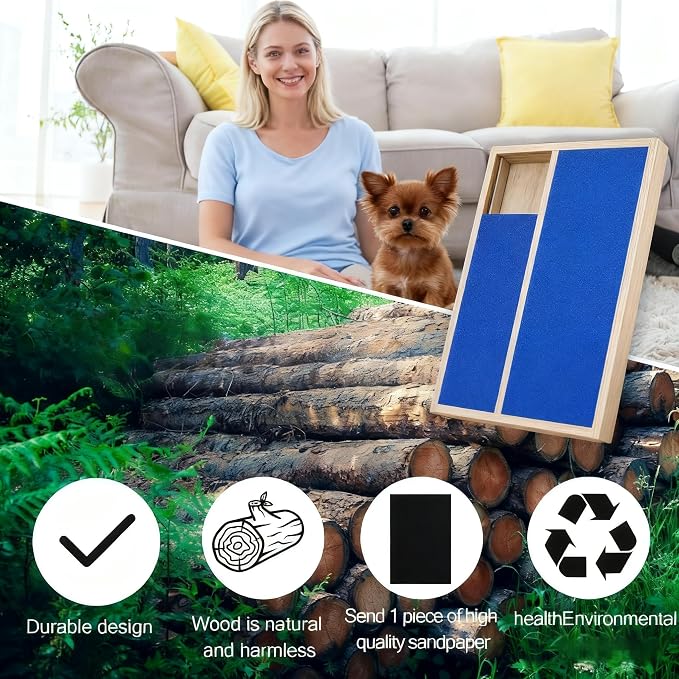 Dog Nail Scratch Pad with Treat Box, Solid Wood Nail Filing Board that Trims Nails Naturally Without Clippers for Dogs that Hate Nail Cutting, Indoor and Outdoor Training Tool (Blue) | Features removable interior dividers for flexible treat placement a...