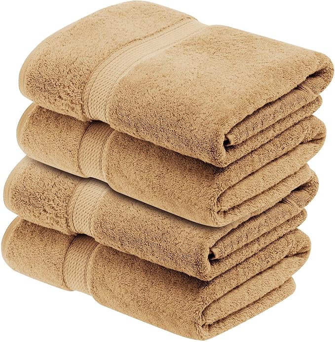 Superior Egyptian Cotton Plush & Absorbent, Bath Towel Set of 4, Toast | Quick Dry, Soft Luxury Towel Set, Bath Essentials for Bathroom, Guest Bath, Spa, 4 Piece Bath, Madeline Towels