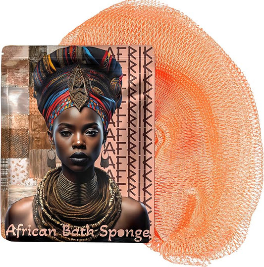 African Net Sponge, Premium Authentic Exfoliating Body Scrubber, Extra Long Stretch Bath Sponge for Shower, Deep Exfoliating Washcloth for Smooth Skin, 1 Pack (Salmon)
